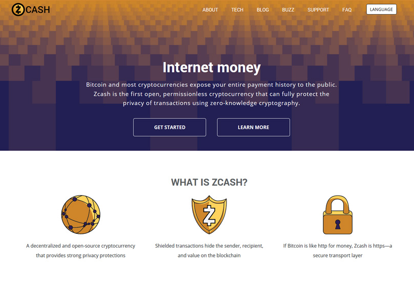 Webová stránka ZCash